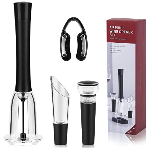 Wine Bottle Opener Set, 4 in 1 Air Pressure Pump Red Wine Opener Kit Manual Needle Cork Remover Set Including Wine Foil Cutter, Wine Pourer and Vacuum Stopper Perfect Wine Gifts Set for Wine Lovers