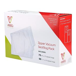 vesta precision zipper vacuum seal bags pack | clear and embossed | 75 quart (8×12 inch) and 50 gallon (11×16 inch) vacuum bags | great for food storage and sous vide