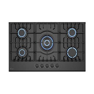 empava 30 in. gas stove cooktop 5 italy sabaf sealed burners ng/lpg convertible in black tempered glass, 30 inch