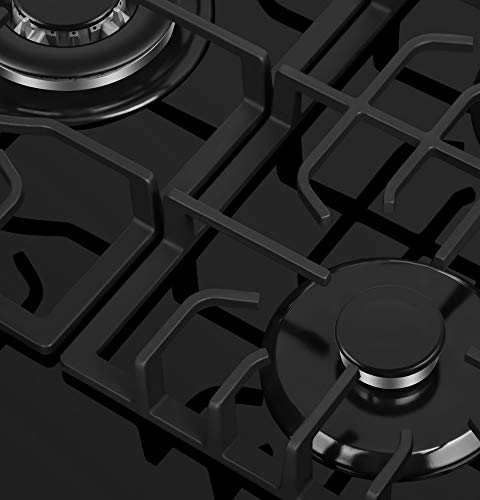 Empava 30 in. Gas Stove Cooktop 5 Italy Sabaf Sealed Burners NG/LPG Convertible in Black Tempered Glass, 30 Inch