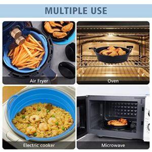 SiliconeWay Air Fryer Silicone Liners - 4PCS With 2 Foldable Air Fryer Liners, 1 Pair Silicone Oven Mitts,1 Silicone Mat And 1 Ebook- Collapsible Lip Design Heat Resistant Silicone Basket Pot