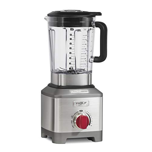 Wolf Gourmet Pro-Performance Blender, 64 oz Jar, 4 program settings, 12.5 AMPS, Blends Food, Shakes and Smoothies, Red Knob, Stainless Steel (WGBL200S)