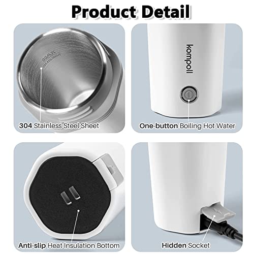 Travel Electric Kettle, Portable Electric Kettle for Boiling Water, Small Travel Tea Kettle Automatic Shut off, One Cup Hot Water Maker, 350ml-White