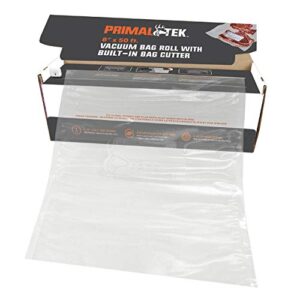 PrimalTek Vacuum Bag Roll Cutter Box - User Friendly for Food Saver – Microwave, Freezer and Boil Safe, BPA-Free, Compatible with Most Vacuum Seal Machines (8” x 50')