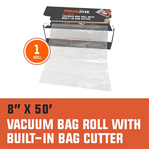 PrimalTek Vacuum Bag Roll Cutter Box - User Friendly for Food Saver – Microwave, Freezer and Boil Safe, BPA-Free, Compatible with Most Vacuum Seal Machines (8” x 50')