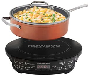 nuwave flex precision induction cooktop, 10.25” shatter-proof ceramic glass, 6.5” heating coil, 45 temps 100°f to 500°f, 4qt induction-ready healthy ceramic non-stick everyday pan with lid included