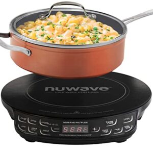 Nuwave Flex Precision Induction Cooktop, 10.25” Shatter-Proof Ceramic Glass, 6.5” Heating Coil, 45 Temps 100°F to 500°F, 4Qt Induction-Ready Healthy Ceramic Non-Stick Everyday Pan with Lid Included