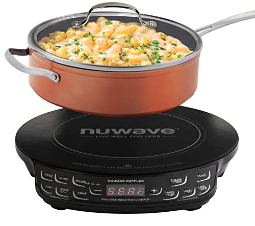 Nuwave Flex Precision Induction Cooktop, 10.25” Shatter-Proof Ceramic Glass, 6.5” Heating Coil, 45 Temps 100°F to 500°F, 4Qt Induction-Ready Healthy Ceramic Non-Stick Everyday Pan with Lid Included