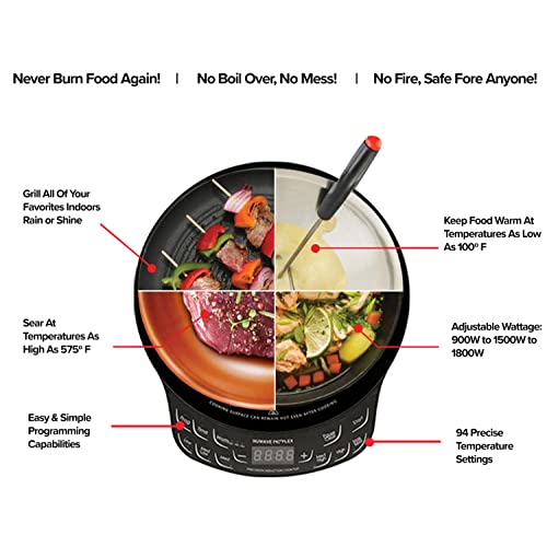 Nuwave Flex Precision Induction Cooktop, 10.25” Shatter-Proof Ceramic Glass, 6.5” Heating Coil, 45 Temps 100°F to 500°F, 4Qt Induction-Ready Healthy Ceramic Non-Stick Everyday Pan with Lid Included