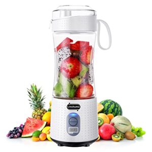 personal blender, portable blender usb rechargeable, linshuma mini blender cup for shakes and smoothies, fresh fruit juice blender bottle electric for travel gym office 6 blades 380ml white
