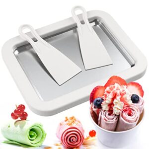 ice cream roll maker, with 2 scrapers ice cream maker pan multifunctional cold sweet fried food plate for making rolled ice cream soft serve slushies frozen yogurt sorbet and gelato(8.9x6.9 inch)