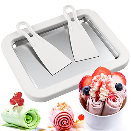 Ice Cream Roll Maker, with 2 Scrapers Ice Cream Maker Pan Multifunctional Cold Sweet Fried Food Plate for Making Rolled Ice Cream Soft Serve Slushies Frozen Yogurt Sorbet and Gelato(8.9X6.9 inch)