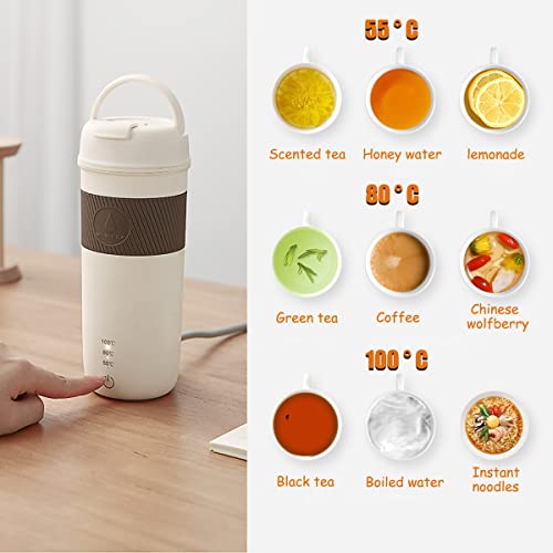 Portable Travel Heating Mug, Mini Electric Cup, 55℃ / 80℃ / 100℃ Optional, 304 Stainless Steel Liner Kettle, 12 Hours Insulation Function, 300W 350 ml Fashion Electric Thermos, Automatic Shut-Off
