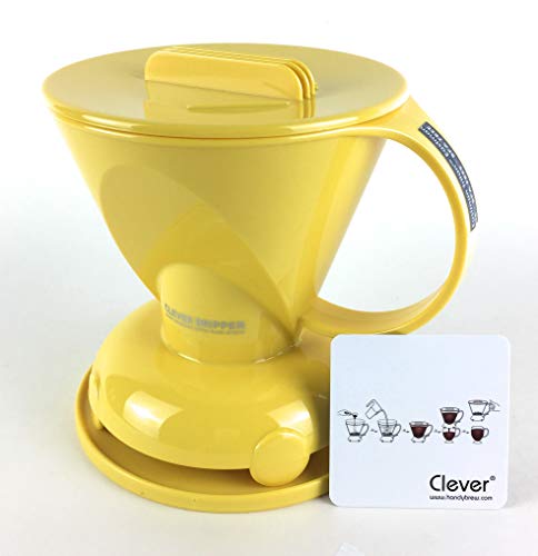 Clever NEW Yellow Coffee Dripper Coffee Maker Safe BPA Free Plastic Hassle-Free Ways Make Manual Pour Over Coffee & Cold Brew, 10 Fl Oz.