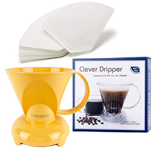 Clever NEW Yellow Coffee Dripper Coffee Maker Safe BPA Free Plastic Hassle-Free Ways Make Manual Pour Over Coffee & Cold Brew, 10 Fl Oz.