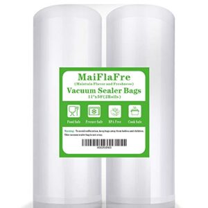 maiflafre 11×50 2 pack vacuum sealer bags rolls with commercial grade, bpa free, heavy duty, great for vac storage, meal prep or sous vide