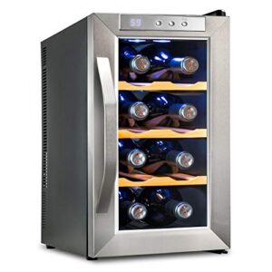 ivation 8 bottle thermoelectric wine cooler/chiller – stainless steel – counter top red & white wine cellar w/digital temperature, freestanding refrigerator smoked glass door quiet operation fridge
