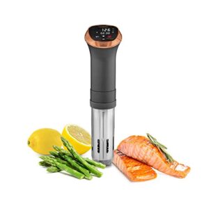 crux sous vide precision cooker, healthy professional style slow cooking, quiet 360 degree pump, backlit touchscreen display, matte back/copper, one size