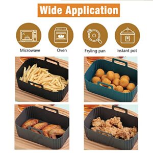 Silicone Air Fryer Liner 2 pack 7.5inch, Kinglv Reusable Air Fryer Pot for Foodi Accessories Dual, Silicone Air fryer Accessories for Home Kitchen (Rectangle-Blue & Gray)