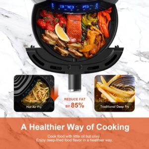 Air Fryer Oven Combo, 4.7QT Hot Oven Large Oilless Cooker, 360° Hot Air Circulation, LED Touch Screen with 6 Presets, Nonstick and Dishwasher Safe Square Design Basket, Recipes Included, Black (4.7 Qt)