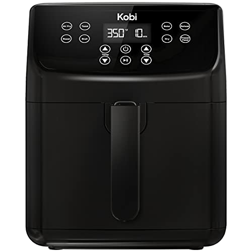 Kobi Air Fryer, XL 5.8 Quart,1700-Watt Electric Hot Air Fryers Oven & Oilless Cooker, LED Display, 8 Preset Programs, Shake Reminder, for Roasting, Nonstick Basket, ETL Listed (100 Recipes Book Included) (Black)