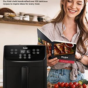 Kobi Air Fryer, XL 5.8 Quart,1700-Watt Electric Hot Air Fryers Oven & Oilless Cooker, LED Display, 8 Preset Programs, Shake Reminder, for Roasting, Nonstick Basket, ETL Listed (100 Recipes Book Included) (Black)