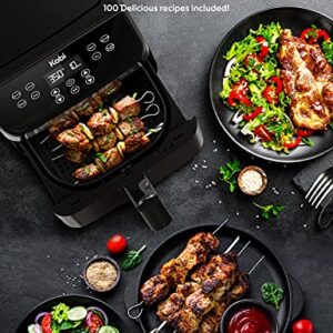 Kobi Air Fryer, XL 5.8 Quart,1700-Watt Electric Hot Air Fryers Oven & Oilless Cooker, LED Display, 8 Preset Programs, Shake Reminder, for Roasting, Nonstick Basket, ETL Listed (100 Recipes Book Included) (Black)