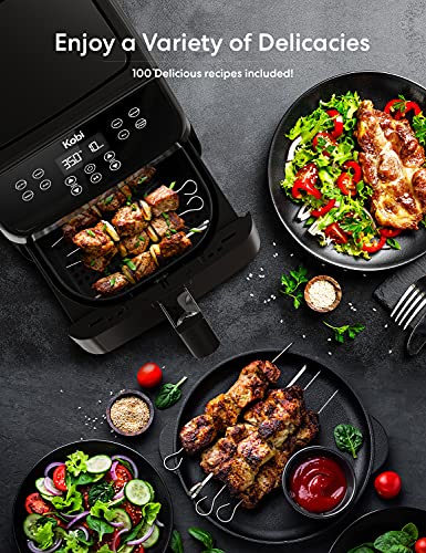 Kobi Air Fryer, XL 5.8 Quart,1700-Watt Electric Hot Air Fryers Oven & Oilless Cooker, LED Display, 8 Preset Programs, Shake Reminder, for Roasting, Nonstick Basket, ETL Listed (100 Recipes Book Included) (Black)