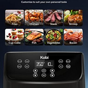 Kobi Air Fryer, XL 5.8 Quart,1700-Watt Electric Hot Air Fryers Oven & Oilless Cooker, LED Display, 8 Preset Programs, Shake Reminder, for Roasting, Nonstick Basket, ETL Listed (100 Recipes Book Included) (Black)