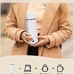 Portable Electric Kettle, Inbuilt ＆ Hidden Cord Upgrade, Travel Electric Water Boiler w/ Current Display, 8 Preset TEMP, Small Capacity Instant Brewing for Tea, Coffee, Milk, On The Go (11.8 Oz)