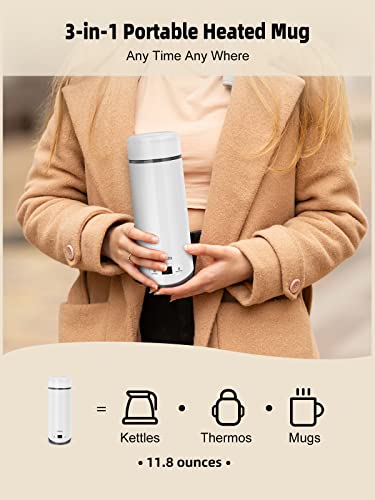 Portable Electric Kettle, Inbuilt ＆ Hidden Cord Upgrade, Travel Electric Water Boiler w/ Current Display, 8 Preset TEMP, Small Capacity Instant Brewing for Tea, Coffee, Milk, On The Go (11.8 Oz)