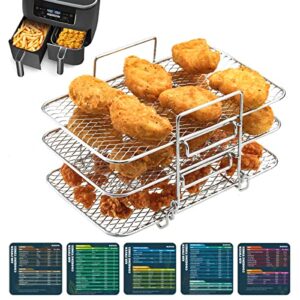 air fryer rack for ninja dual air fryer with air fryer magnetic cheat sheet air fryer accessories for ninja foodi 304 stainless steel multi-layer stackable dehydrator air fryer rack for oven