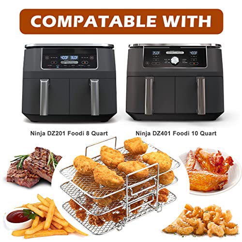 Air Fryer Rack for Ninja Dual Air Fryer with Air Fryer Magnetic Cheat Sheet Air Fryer Accessories for Ninja Foodi 304 Stainless Steel Multi-Layer Stackable Dehydrator Air Fryer Rack for Oven