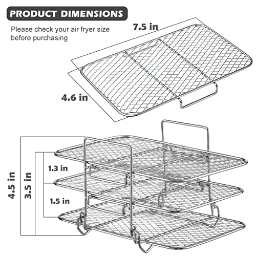 Air Fryer Rack for Ninja Dual Air Fryer with Air Fryer Magnetic Cheat Sheet Air Fryer Accessories for Ninja Foodi 304 Stainless Steel Multi-Layer Stackable Dehydrator Air Fryer Rack for Oven