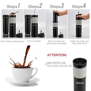 Sisitano 2in1 Travel French Press Coffee Maker, Portable 11.8 oz Tumbler Coffee French Press for Ground Coffee & Tea Leaves; Iced Coffee, Cold Brew Tea, Coffee Mug for Trips, Camping, Work & School