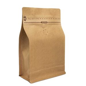 natural kraft coffee pouches, resealable coffee bag with valve, flat bottom pull tab zipper (50pcs / 8oz, 0.5lb, 227gram)