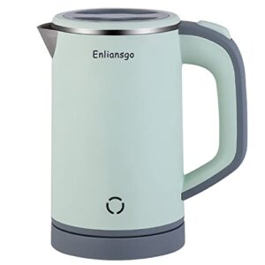 enliansgo small electric kettle stainless steel double wall electric kettle,0.8l portable travel kettle stainless steel with auto shut-off,hotels/offices/travel mini electric kettle （green）
