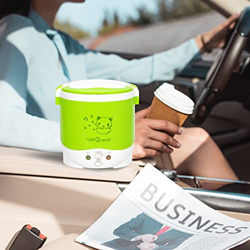 1 Cup Mini Rice Cooker Steamer 12V For Car, Cooking For Soup Porridge and Rice, Cooking Heating and Keeping Warm Function, Can be Used As a Electric Lunch Box (12v green)