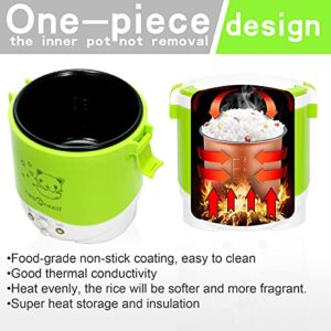 1 Cup Mini Rice Cooker Steamer 12V For Car, Cooking For Soup Porridge and Rice, Cooking Heating and Keeping Warm Function, Can be Used As a Electric Lunch Box (12v green)