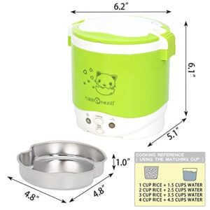 1 Cup Mini Rice Cooker Steamer 12V For Car, Cooking For Soup Porridge and Rice, Cooking Heating and Keeping Warm Function, Can be Used As a Electric Lunch Box (12v green)