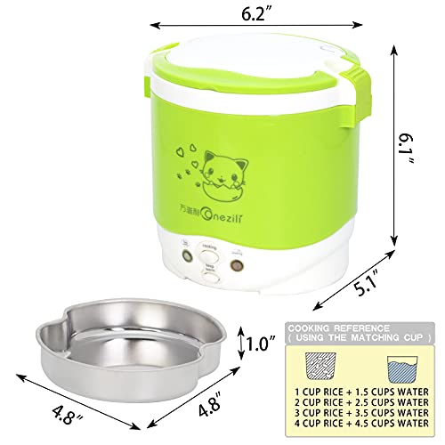 1 Cup Mini Rice Cooker Steamer 12V For Car, Cooking For Soup Porridge and Rice, Cooking Heating and Keeping Warm Function, Can be Used As a Electric Lunch Box (12v green)