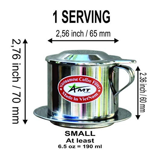 AMT 6.5 OZ Vietnamese Coffee Maker, 1 Serving Phin, Screw Down Coffee Vietnamese Coffee Filter Vietnam Coffee Dripper for making Vietnamese Style at Home Office(7, Handle))