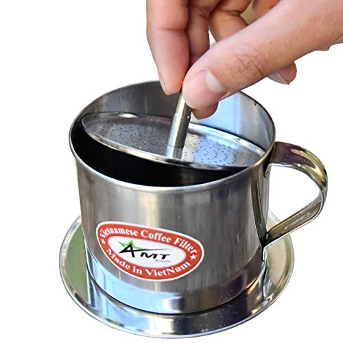 AMT 6.5 OZ Vietnamese Coffee Maker, 1 Serving Phin, Screw Down Coffee Vietnamese Coffee Filter Vietnam Coffee Dripper for making Vietnamese Style at Home Office(7, Handle))