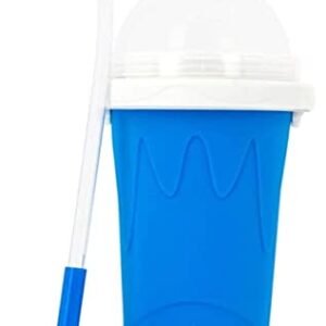 Slushy Maker Ice Cup Travel Portable Double Layer Silica Cup Pinch Cup Hot Summer Cooler Smoothie Silicon Cup Pinch into Ice Children's Adult Slushy Ice Cup (Blue)
