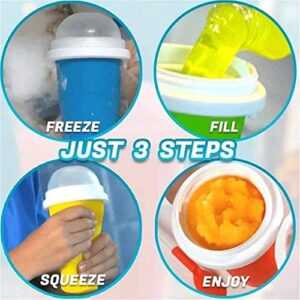 Slushy Maker Ice Cup Travel Portable Double Layer Silica Cup Pinch Cup Hot Summer Cooler Smoothie Silicon Cup Pinch into Ice Children's Adult Slushy Ice Cup (Blue)