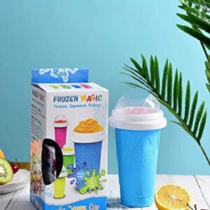 Slushy Maker Ice Cup Travel Portable Double Layer Silica Cup Pinch Cup Hot Summer Cooler Smoothie Silicon Cup Pinch into Ice Children's Adult Slushy Ice Cup (Blue)