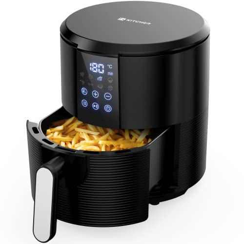 Kitcher3.5Qt Air Fryer LED Touch Digital Screen Hot Air Fryers Oven Oilless Cooker with Temperature Control 60 Minutes Timer Non-stick Fry Basket 50 Recipes Auto Shut Off Feature (Black)