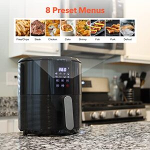 Kitcher3.5Qt Air Fryer LED Touch Digital Screen Hot Air Fryers Oven Oilless Cooker with Temperature Control 60 Minutes Timer Non-stick Fry Basket 50 Recipes Auto Shut Off Feature (Black)