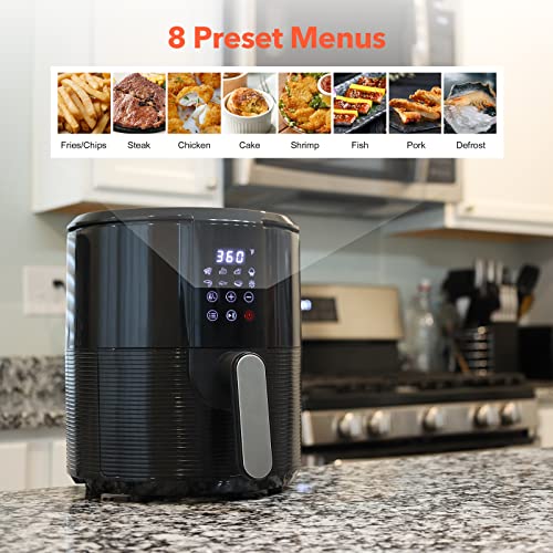 Kitcher3.5Qt Air Fryer LED Touch Digital Screen Hot Air Fryers Oven Oilless Cooker with Temperature Control 60 Minutes Timer Non-stick Fry Basket 50 Recipes Auto Shut Off Feature (Black)