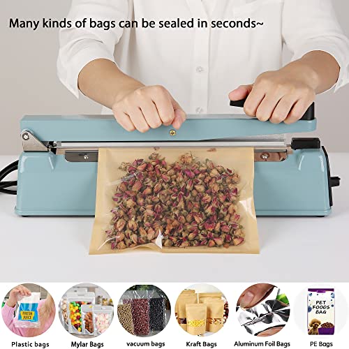 12 inch Impulse Heat Sealer Packing Bags Closer Sealing Machine Copper Transformer Manual for Food Storage Plastic Mylar Shrink Wrap Bags with Extra Fuse Replace Elements